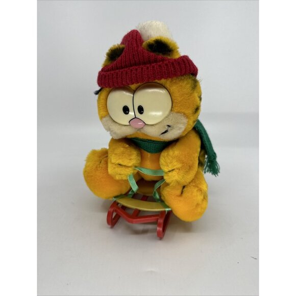 Dakin Garfield Takes The Mountain Vintage Stuffed Plush Sleigh Sled Winter Cat - Picture 5 of 14